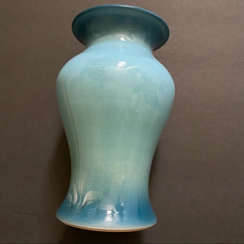 GARY L. WILSON VASE POTTERY BLUE AQUATIC TURTLE SEAHORSE OCEAN ART HOME DECOR